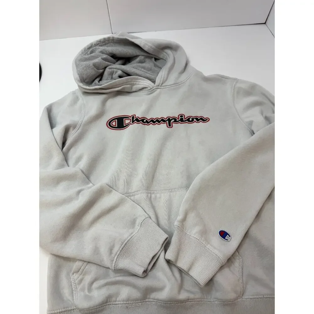 Gray Logo Hoodie Sweatshirt Athleisure Casual Youth Kids Champion XL